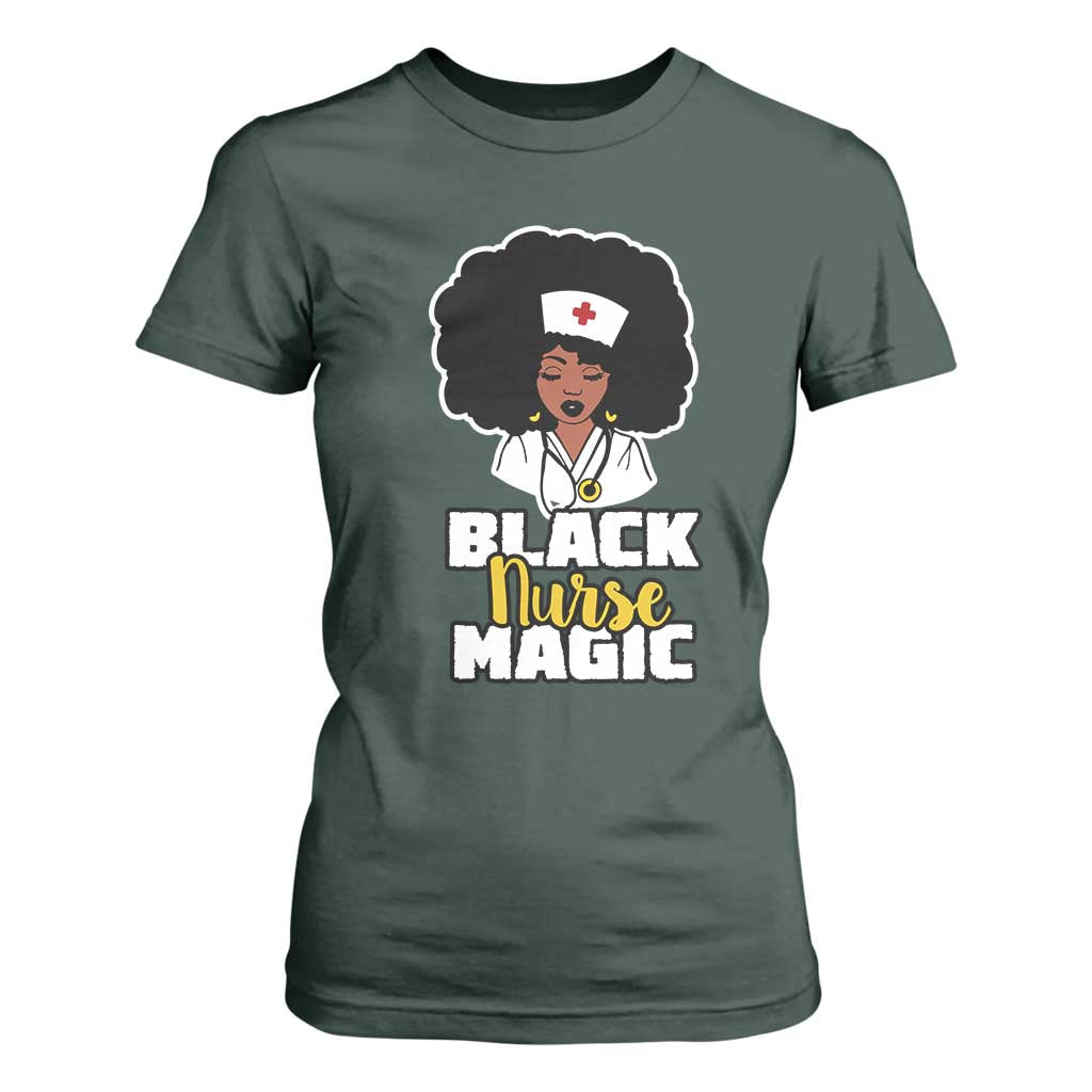 Black Nurse T Shirt For Women Nurse Black Woman Magic Afro Melanin Queen Black History TS02 Dark Forest Green Printyourwear