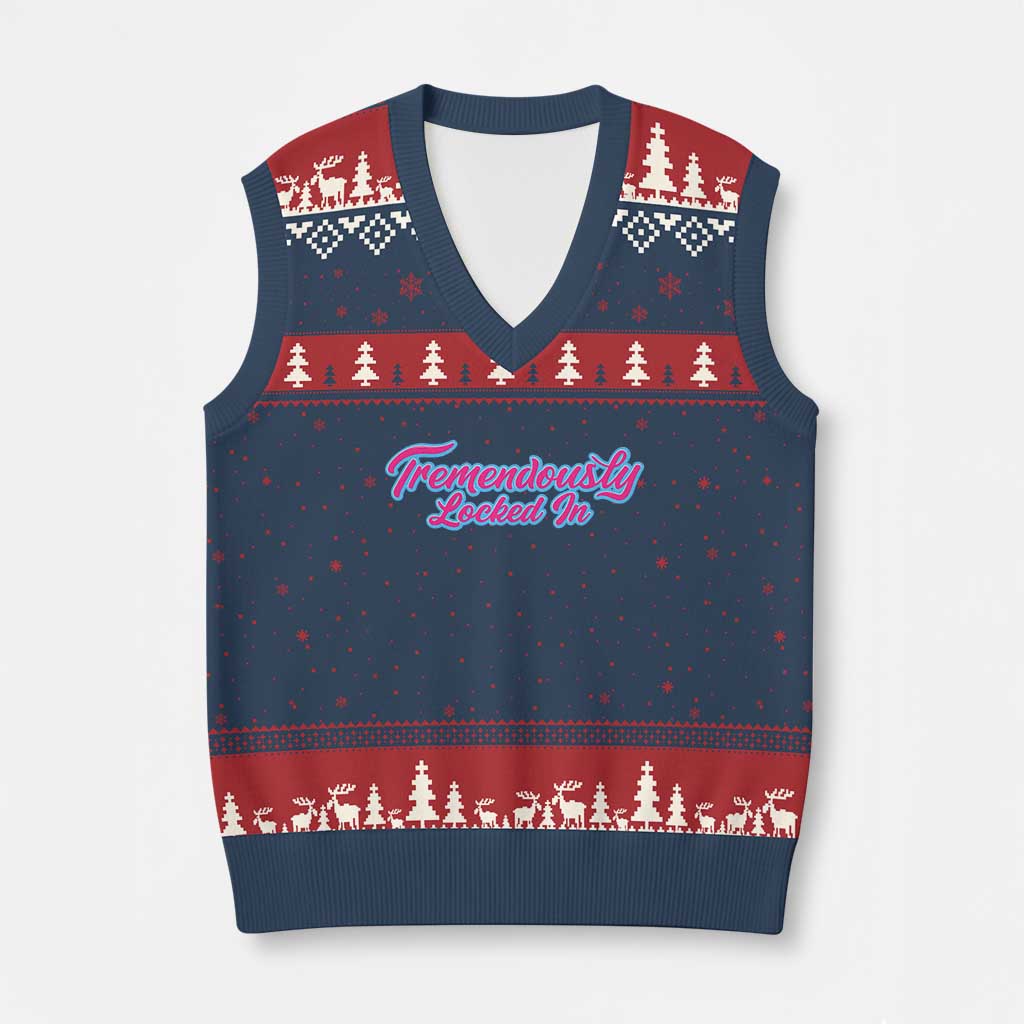 Tremendously Locked In V-Neck Knit Sweater Vest Retro Motivational Quote TS02 Navy Red Print Your Wear