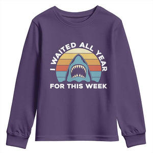 Funny Shark Lover Week Retro Youth Sweatshirt I Waited All Year For This Week Ocean Wildlife TS02 Purple Print Your Wear