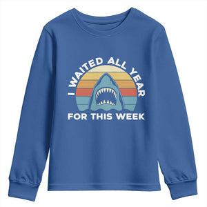 Funny Shark Lover Week Retro Youth Sweatshirt I Waited All Year For This Week Ocean Wildlife TS02 Royal Blue Print Your Wear