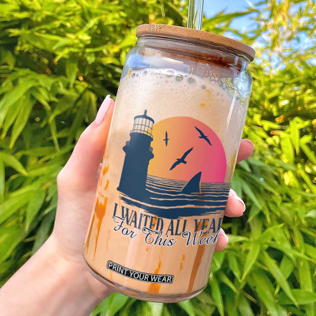 Funny Shark Lover Week Glass Can I Waited All Year For This Week TS02 White Print Your Wear