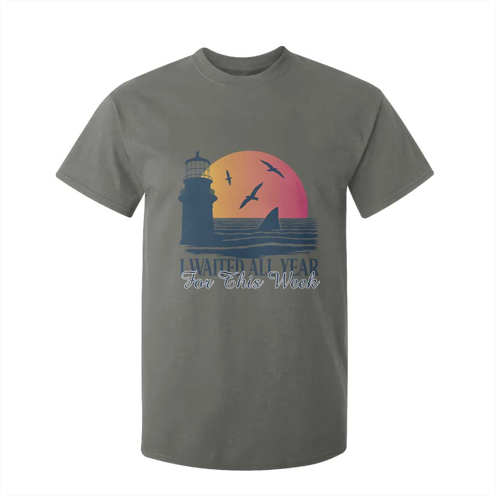 Funny Shark Lover Week T Shirt For Kid I Waited All Year For This Week TS02 Military Green Print Your Wear