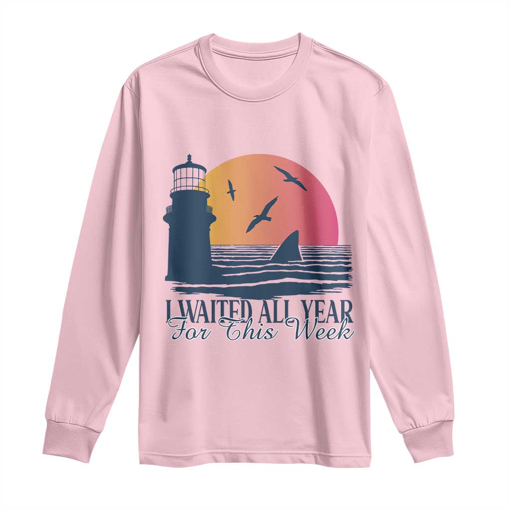 Funny Shark Lover Week Long Sleeve Shirt I Waited All Year For This Week TS02 Light Pink Print Your Wear