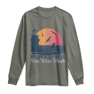 Funny Shark Lover Week Long Sleeve Shirt I Waited All Year For This Week TS02 Military Green Print Your Wear