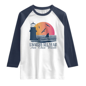 Funny Shark Lover Week Raglan Shirt I Waited All Year For This Week TS02 White Navy Print Your Wear