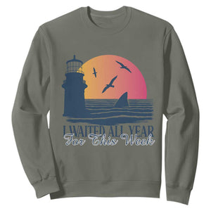 Funny Shark Lover Week Sweatshirt I Waited All Year For This Week TS02 Military Green Print Your Wear