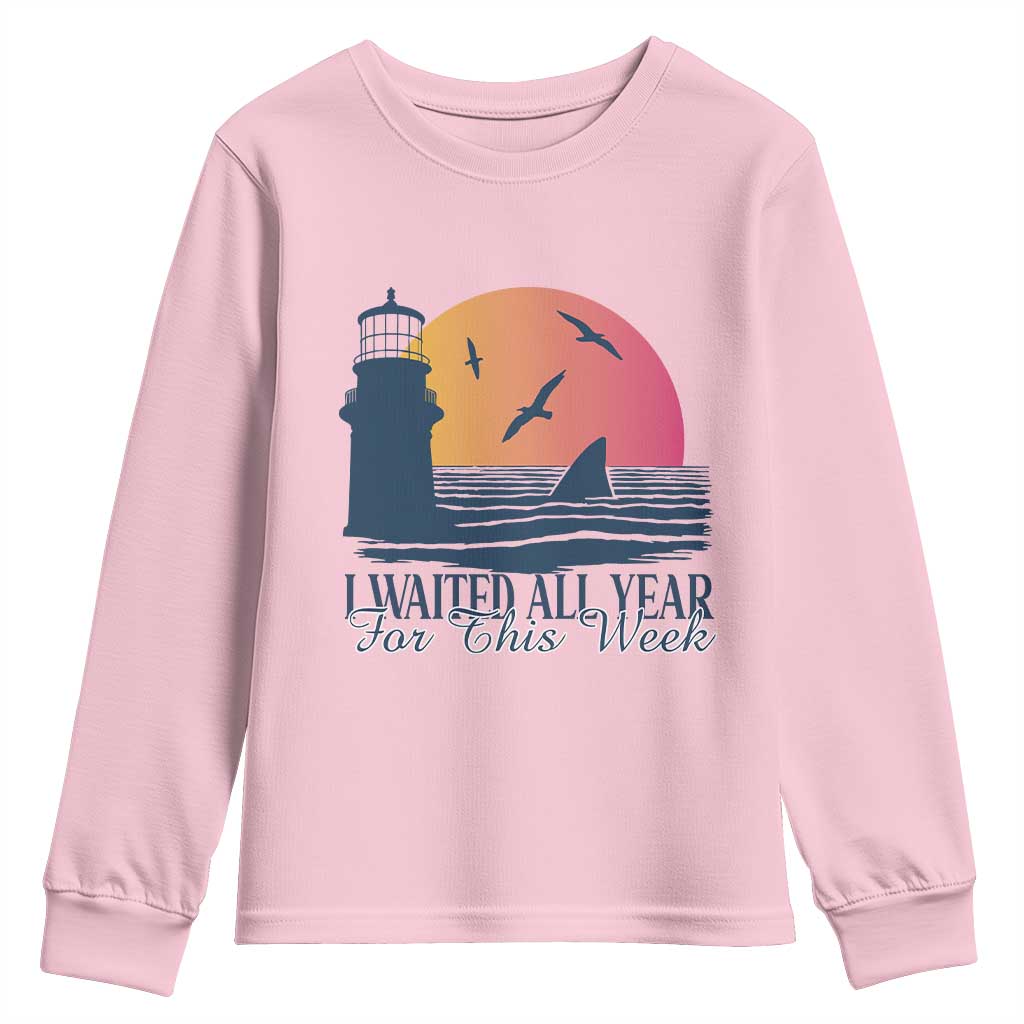 Funny Shark Lover Week Youth Sweatshirt I Waited All Year For This Week TS02 Light Pink Print Your Wear