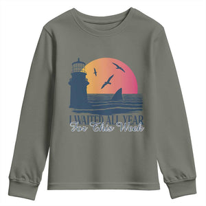 Funny Shark Lover Week Youth Sweatshirt I Waited All Year For This Week TS02 Military Green Print Your Wear