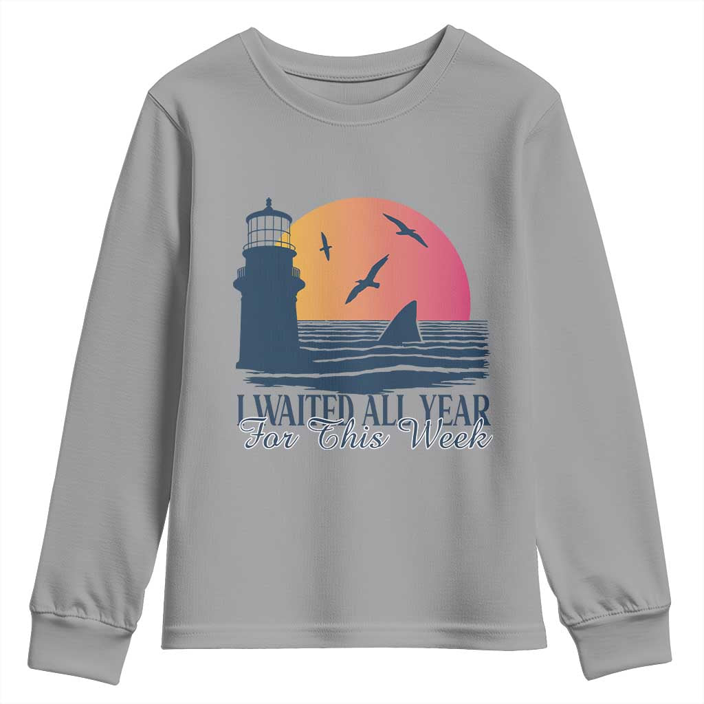 Funny Shark Lover Week Youth Sweatshirt I Waited All Year For This Week TS02 Sport Gray Print Your Wear