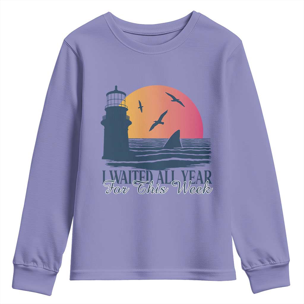 Funny Shark Lover Week Youth Sweatshirt I Waited All Year For This Week TS02 Violet Print Your Wear