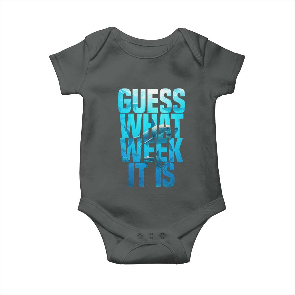 Funny Shark Lover Week Baby Onesie Guess What Week It Is Blue Ocean TS02 Dark Heather Print Your Wear