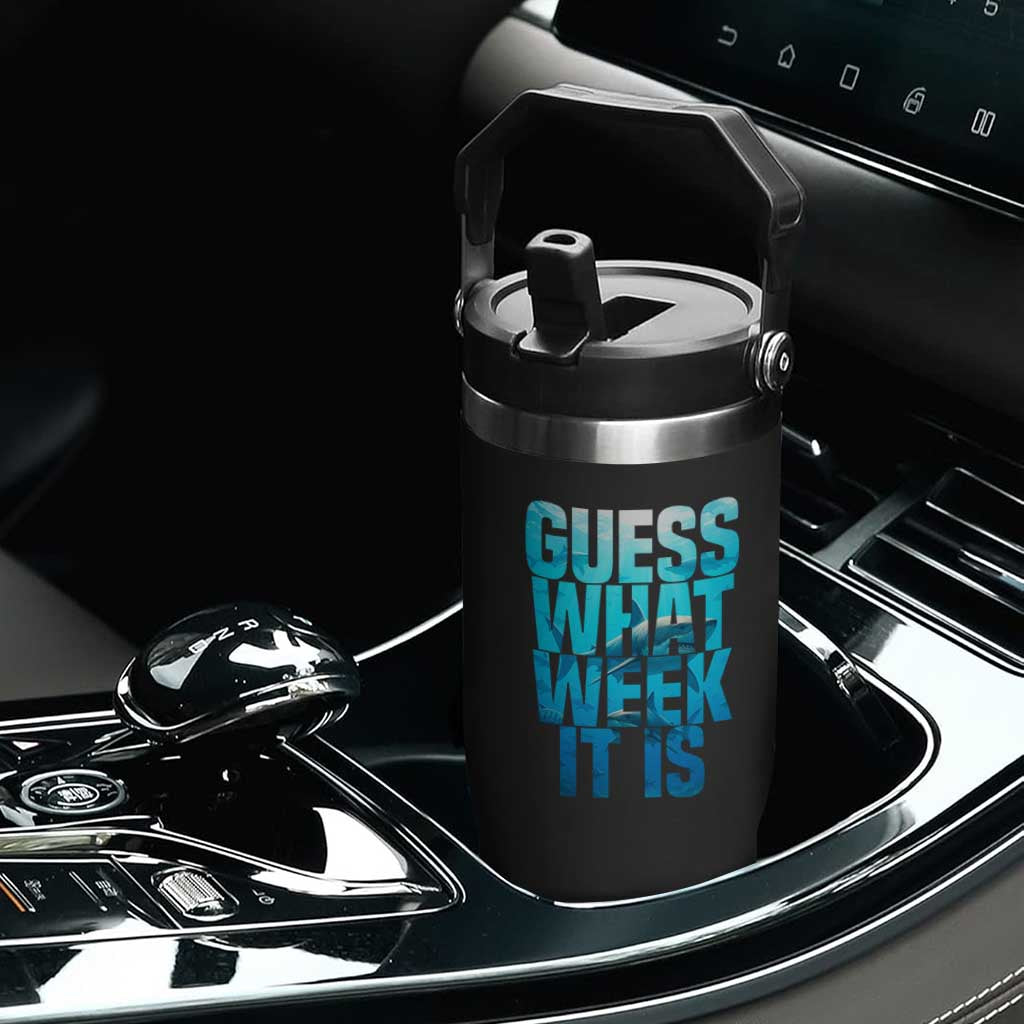Funny Shark Lover Week Flip Straw Tumbler Guess What Week It Is Blue Ocean TS02 Print Your Wear