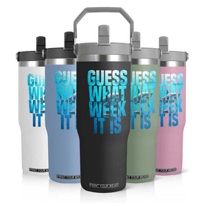 Funny Shark Lover Week Flip Straw Tumbler Guess What Week It Is Blue Ocean TS02 Print Your Wear