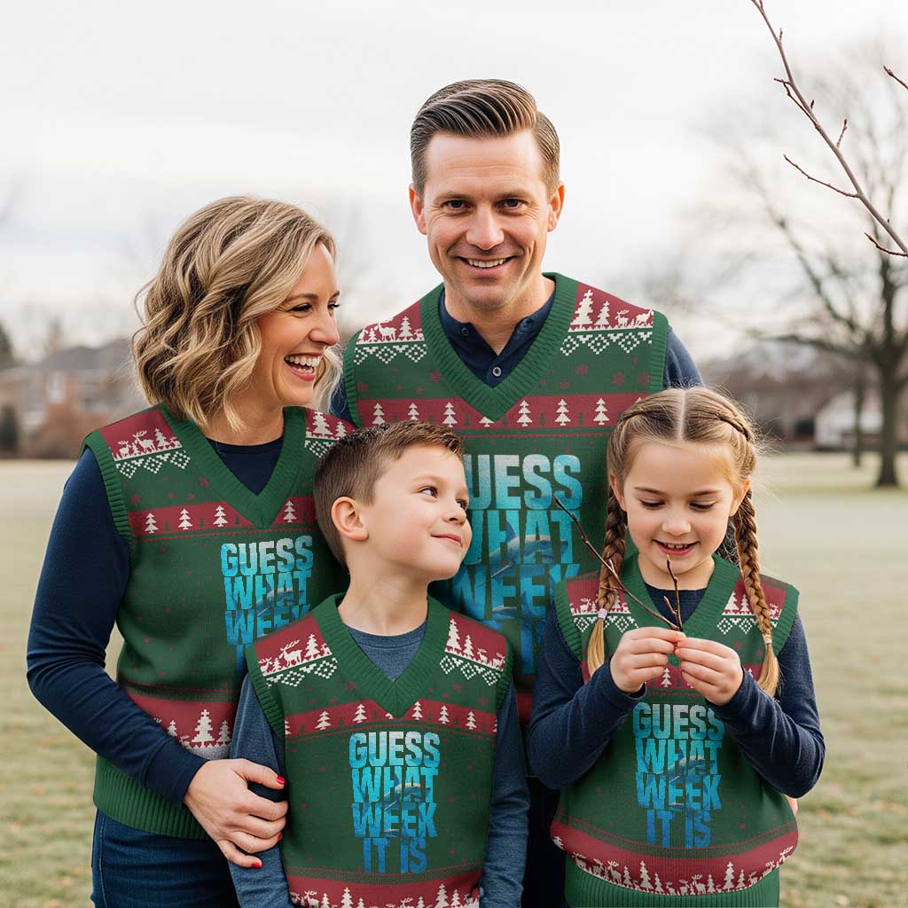 Funny Shark Lover Week V-Neck Knit Sweater Vest Guess What Week It Is Blue Ocean TS02 Red Green Print Your Wear