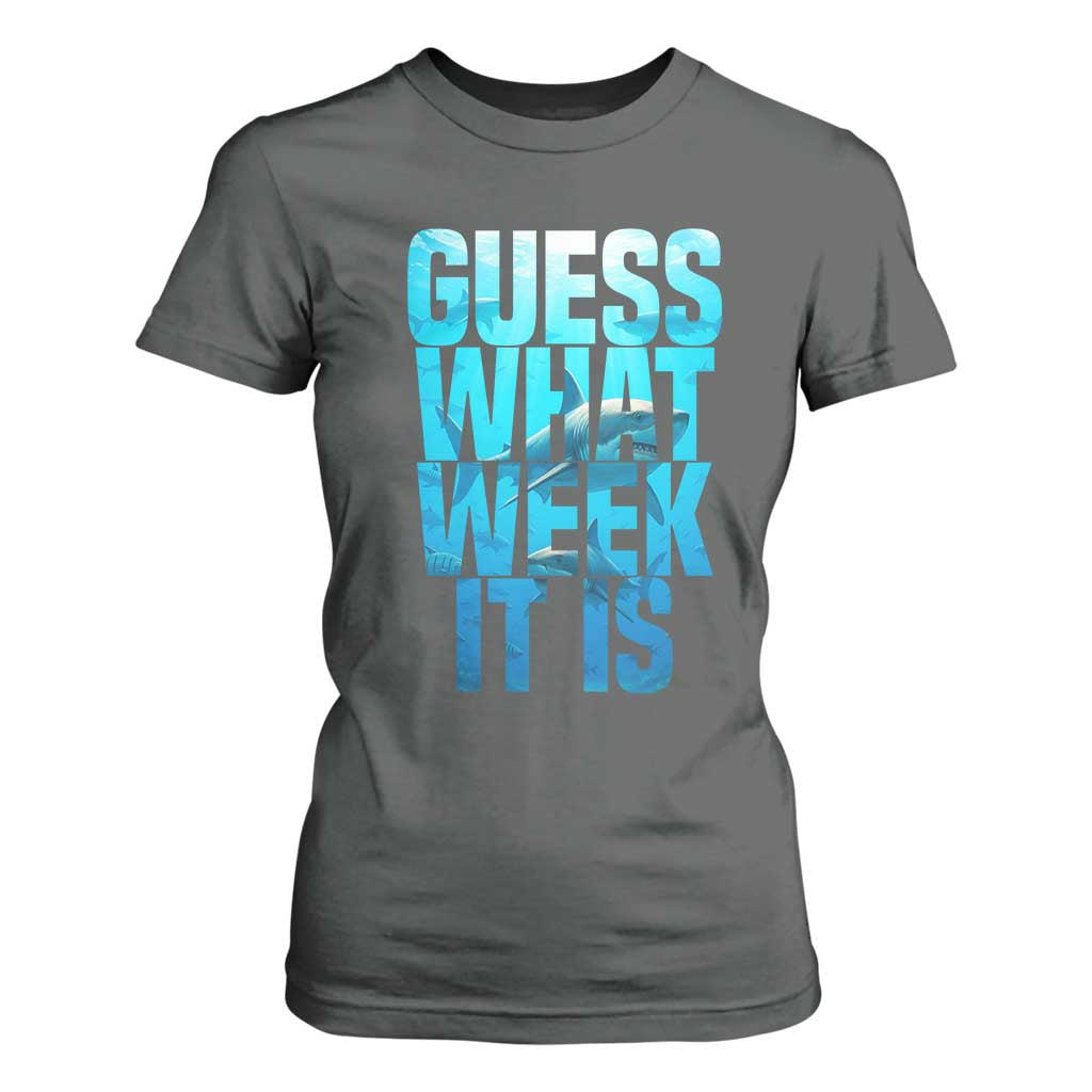Funny Shark Lover Week T Shirt For Women Guess What Week It Is Blue Ocean TS02 Dark Heather Print Your Wear