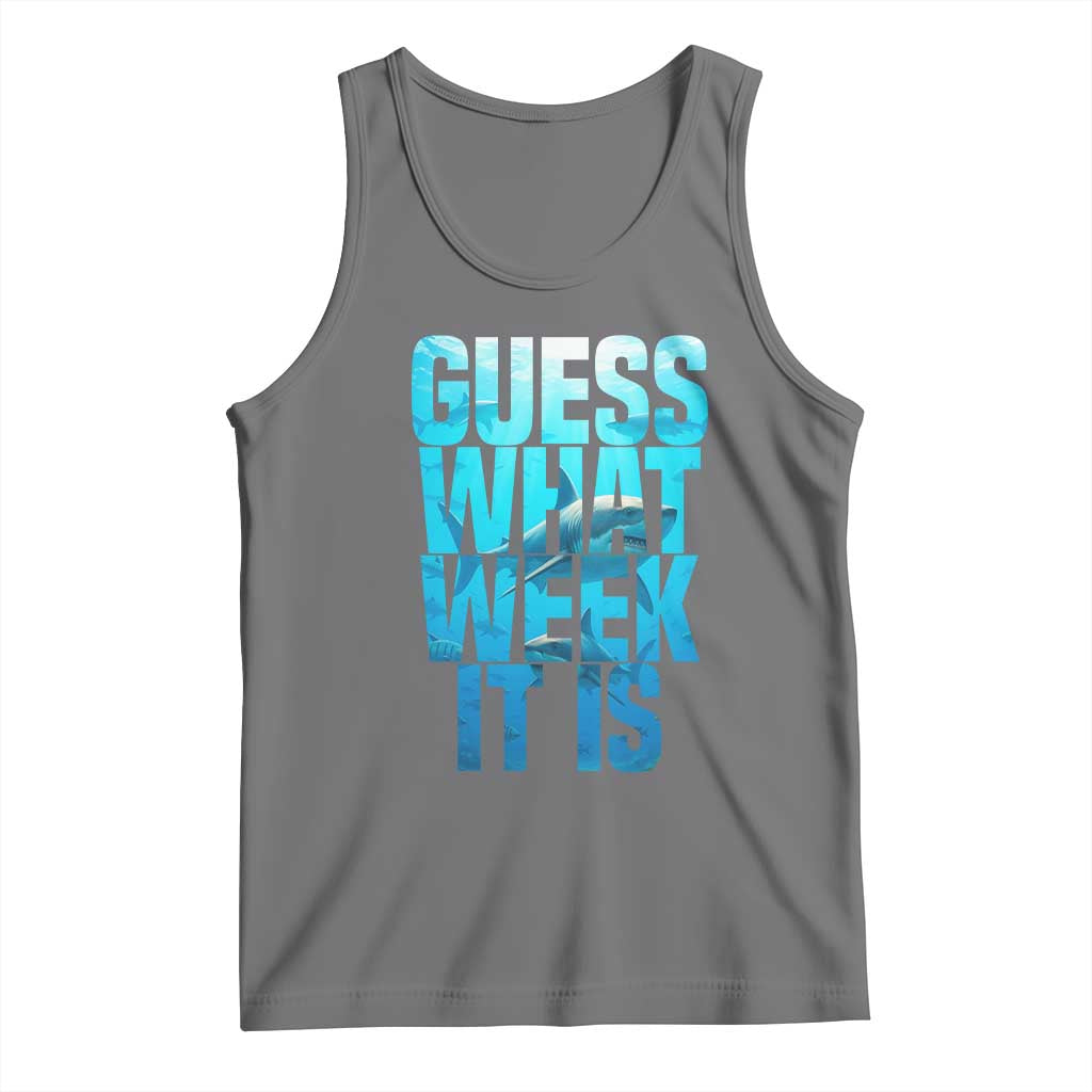Funny Shark Lover Week Tank Top Guess What Week It Is Blue Ocean TS02 Black Heather Print Your Wear