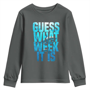 Funny Shark Lover Week Youth Sweatshirt Guess What Week It Is Blue Ocean TS02 Dark Heather Print Your Wear