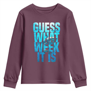 Funny Shark Lover Week Youth Sweatshirt Guess What Week It Is Blue Ocean TS02 Maroon Print Your Wear