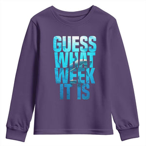 Funny Shark Lover Week Youth Sweatshirt Guess What Week It Is Blue Ocean TS02 Purple Print Your Wear