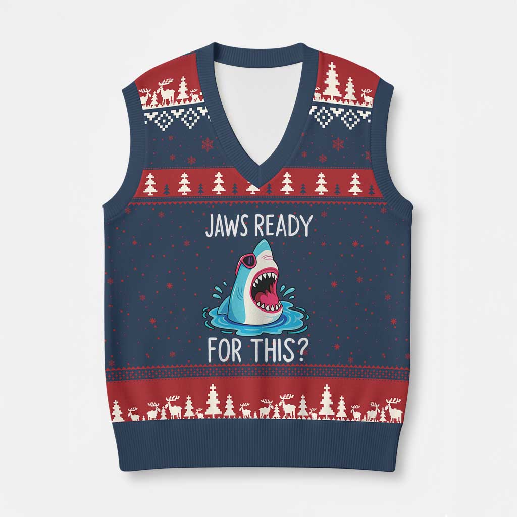 Funny Shark Lover V-Neck Knit Sweater Vest Are Jaw Ready For This Ocean Wildlife TS02 Navy Red Print Your Wear