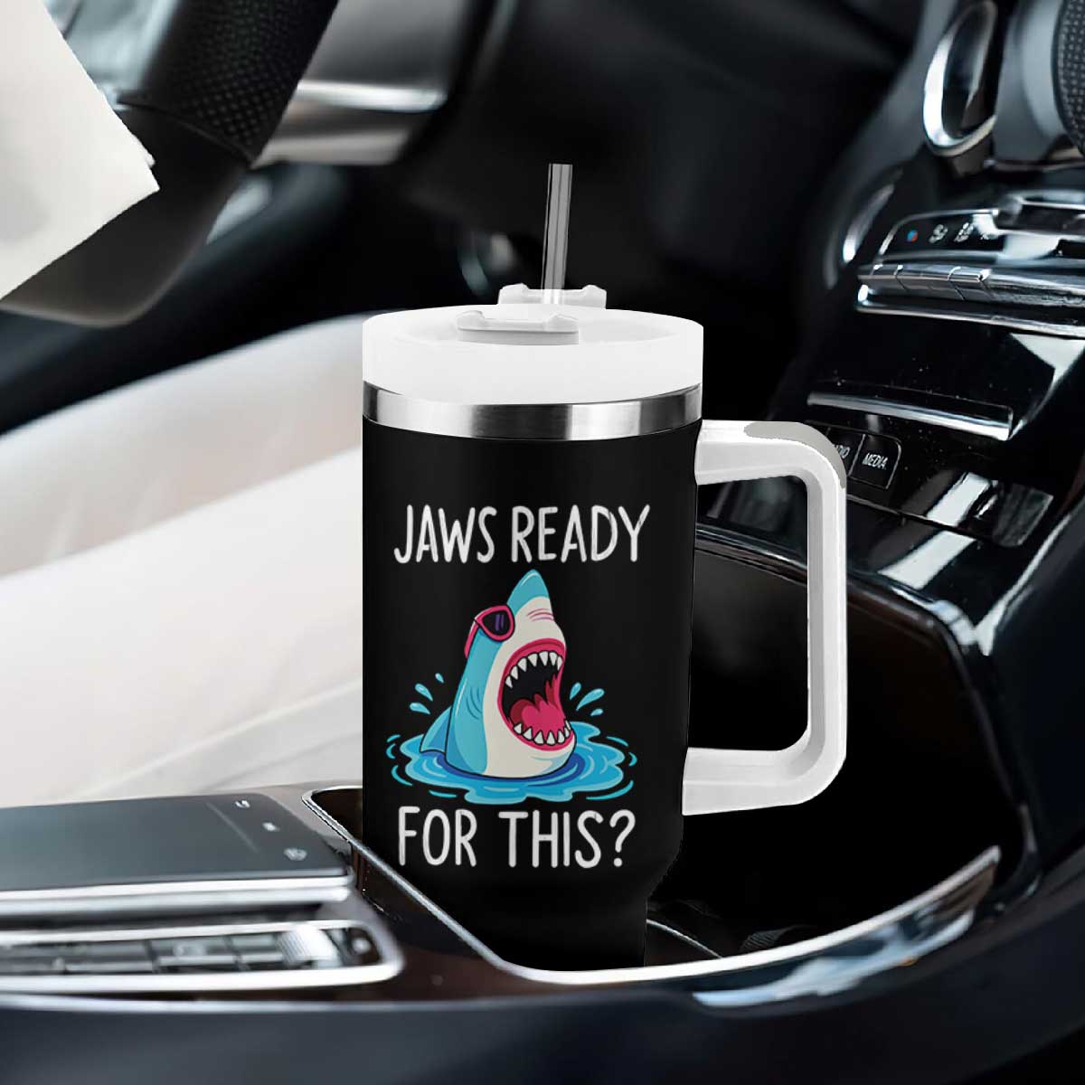 Funny Shark Lover Tumbler With Handle Are Jaw Ready For This Ocean Wildlife TS02 Print Your Wear