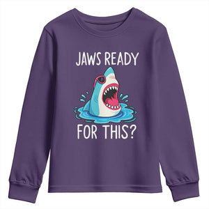 Funny Shark Lover Youth Sweatshirt Are Jaw Ready For This Ocean Wildlife TS02 Purple Print Your Wear
