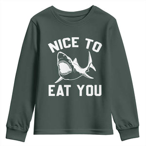 Funny Shark Lover Youth Sweatshirt Nice To Eat You TS02 Dark Forest Green Print Your Wear