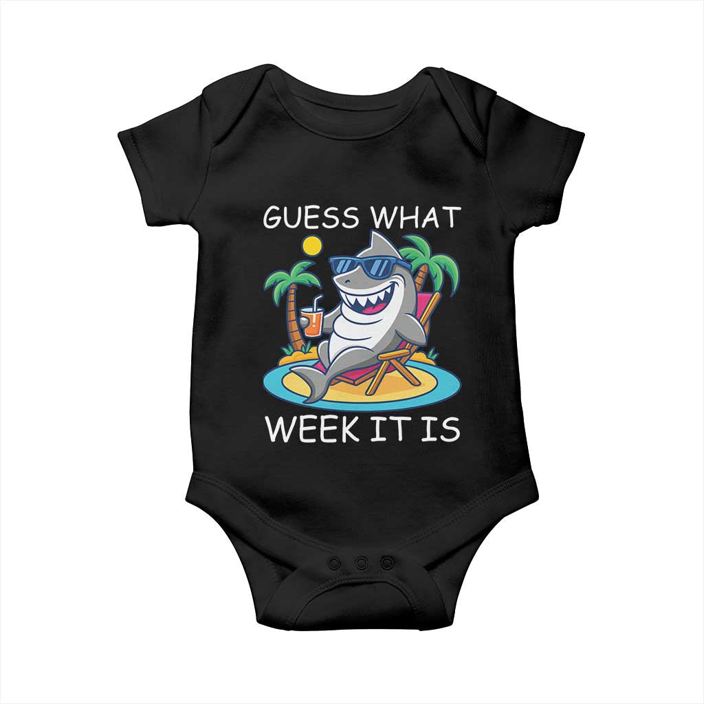 Funny Shark Lover Week Baby Onesie Week Guess What Week It Is Summer Beach TS02 Black Print Your Wear