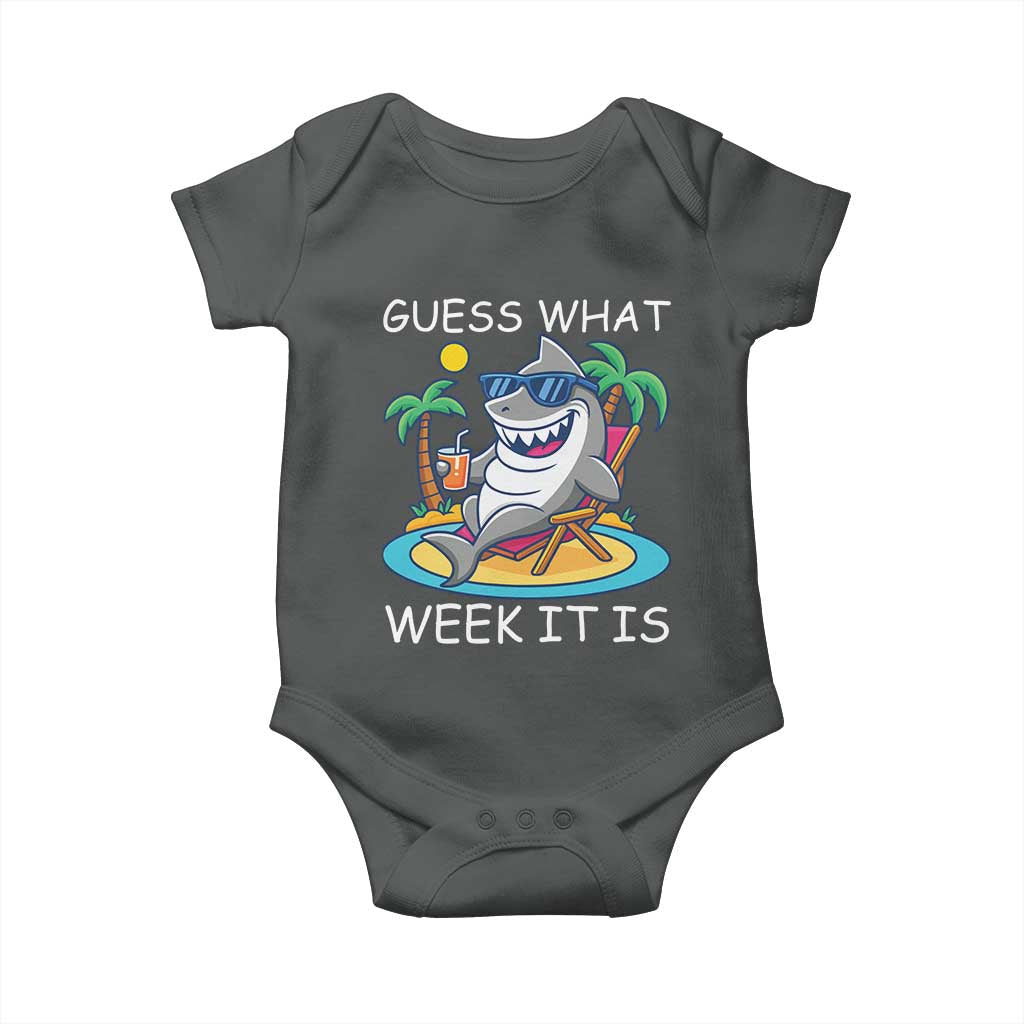 Funny Shark Lover Week Baby Onesie Week Guess What Week It Is Summer Beach TS02 Dark Heather Print Your Wear