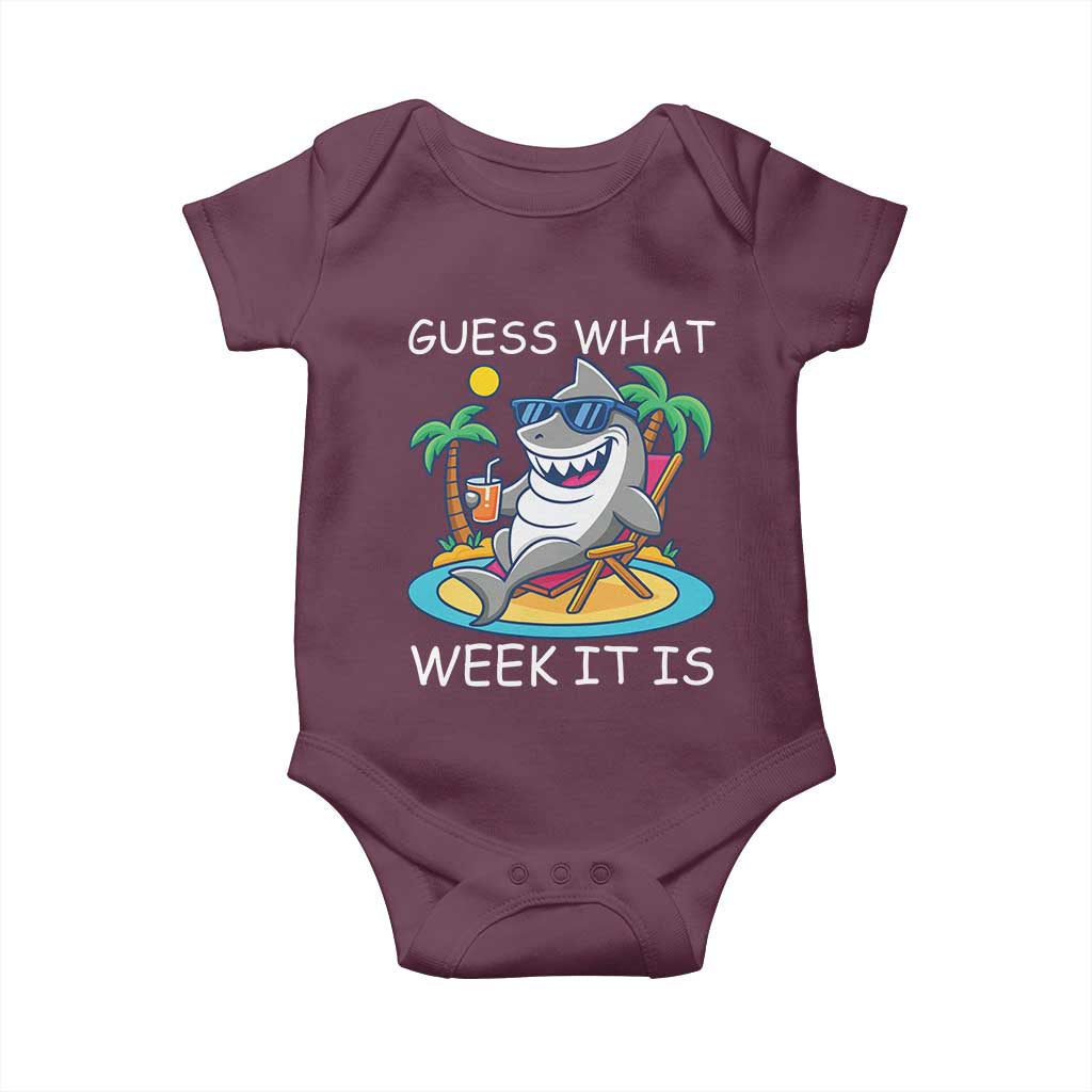 Funny Shark Lover Week Baby Onesie Week Guess What Week It Is Summer Beach TS02 Maroon Print Your Wear