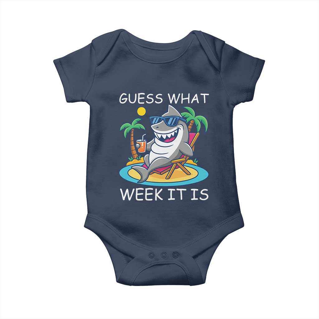 Funny Shark Lover Week Baby Onesie Week Guess What Week It Is Summer Beach TS02 Navy Print Your Wear