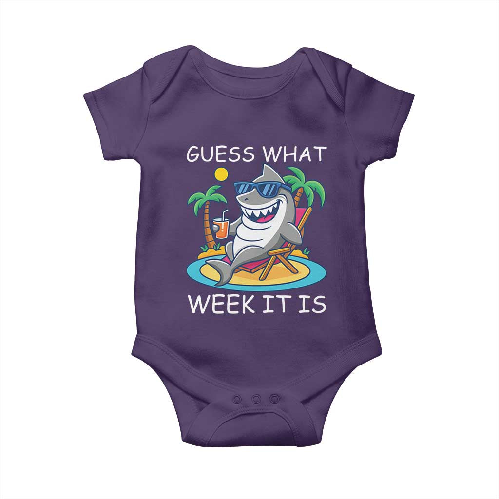 Funny Shark Lover Week Baby Onesie Week Guess What Week It Is Summer Beach TS02 Purple Print Your Wear