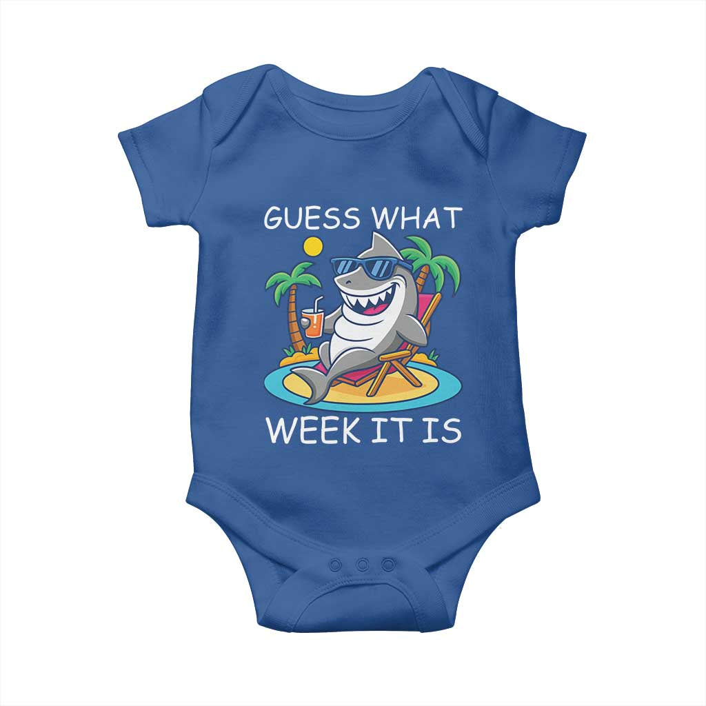 Funny Shark Lover Week Baby Onesie Week Guess What Week It Is Summer Beach TS02 Royal Blue Print Your Wear