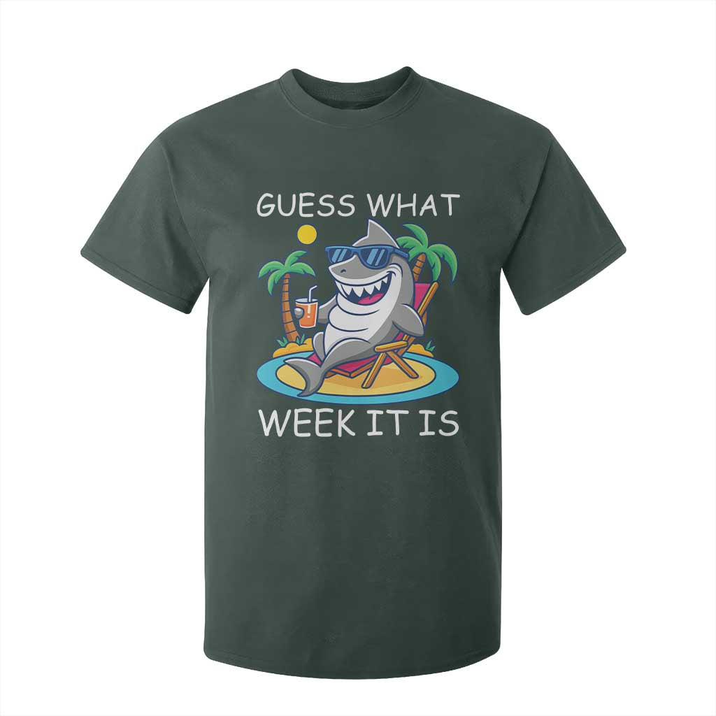 Funny Shark Lover Week T Shirt For Kid Week Guess What Week It Is Summer Beach TS02 Dark Forest Green Print Your Wear