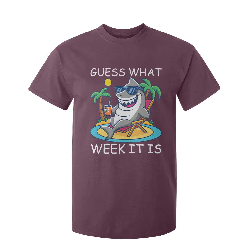 Funny Shark Lover Week T Shirt For Kid Week Guess What Week It Is Summer Beach TS02 Maroon Print Your Wear
