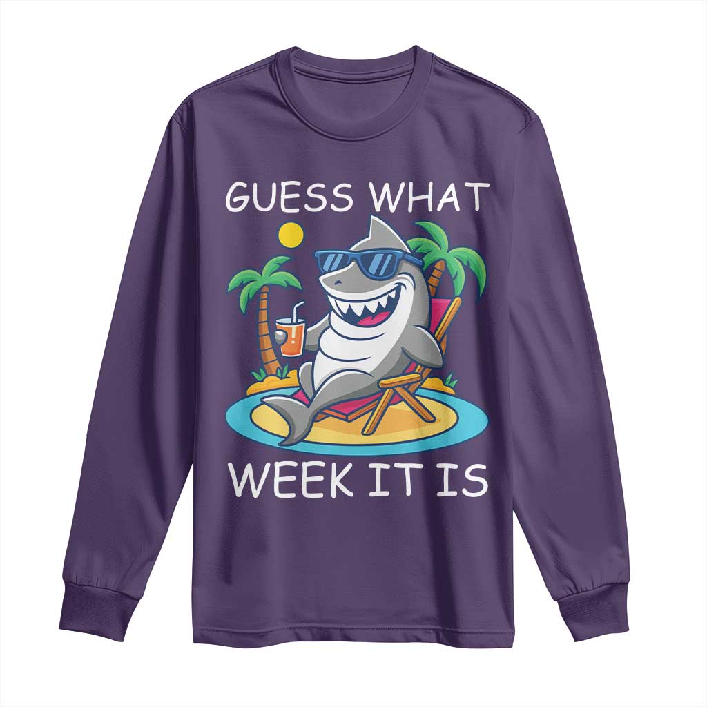 Funny Shark Lover Week Long Sleeve Shirt Week Guess What Week It Is Summer Beach TS02 Purple Print Your Wear