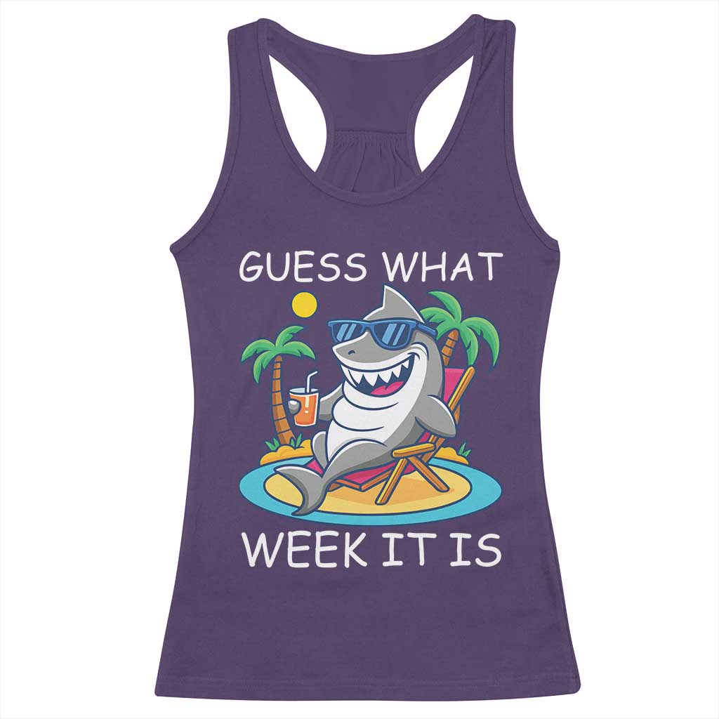 Funny Shark Lover Week Racerback Tank Top Week Guess What Week It Is Summer Beach TS02 Purple Print Your Wear
