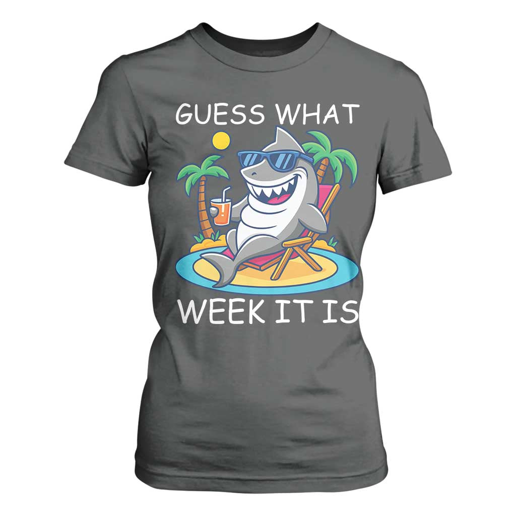 Funny Shark Lover Week T Shirt For Women Week Guess What Week It Is Summer Beach TS02 Dark Heather Print Your Wear