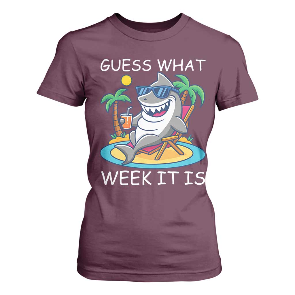 Funny Shark Lover Week T Shirt For Women Week Guess What Week It Is Summer Beach TS02 Maroon Print Your Wear