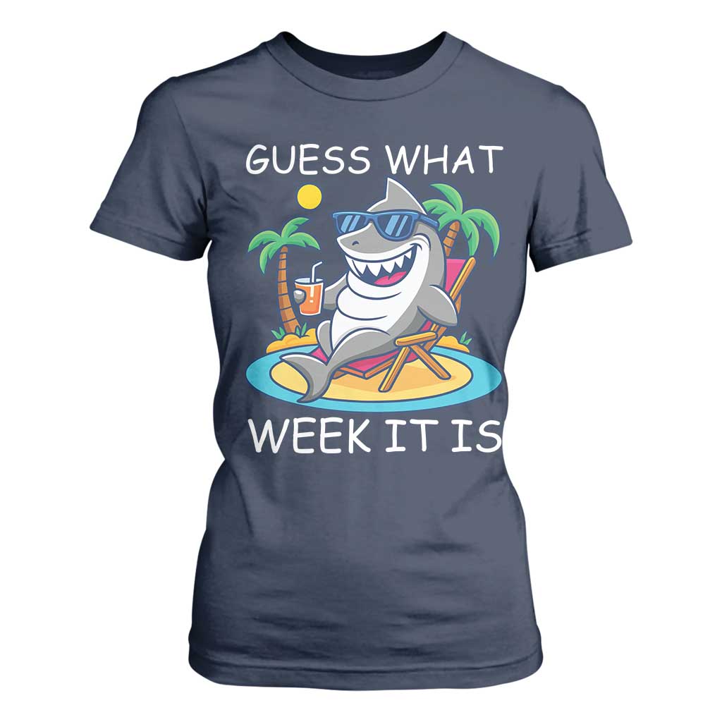 Funny Shark Lover Week T Shirt For Women Week Guess What Week It Is Summer Beach TS02 Navy Print Your Wear