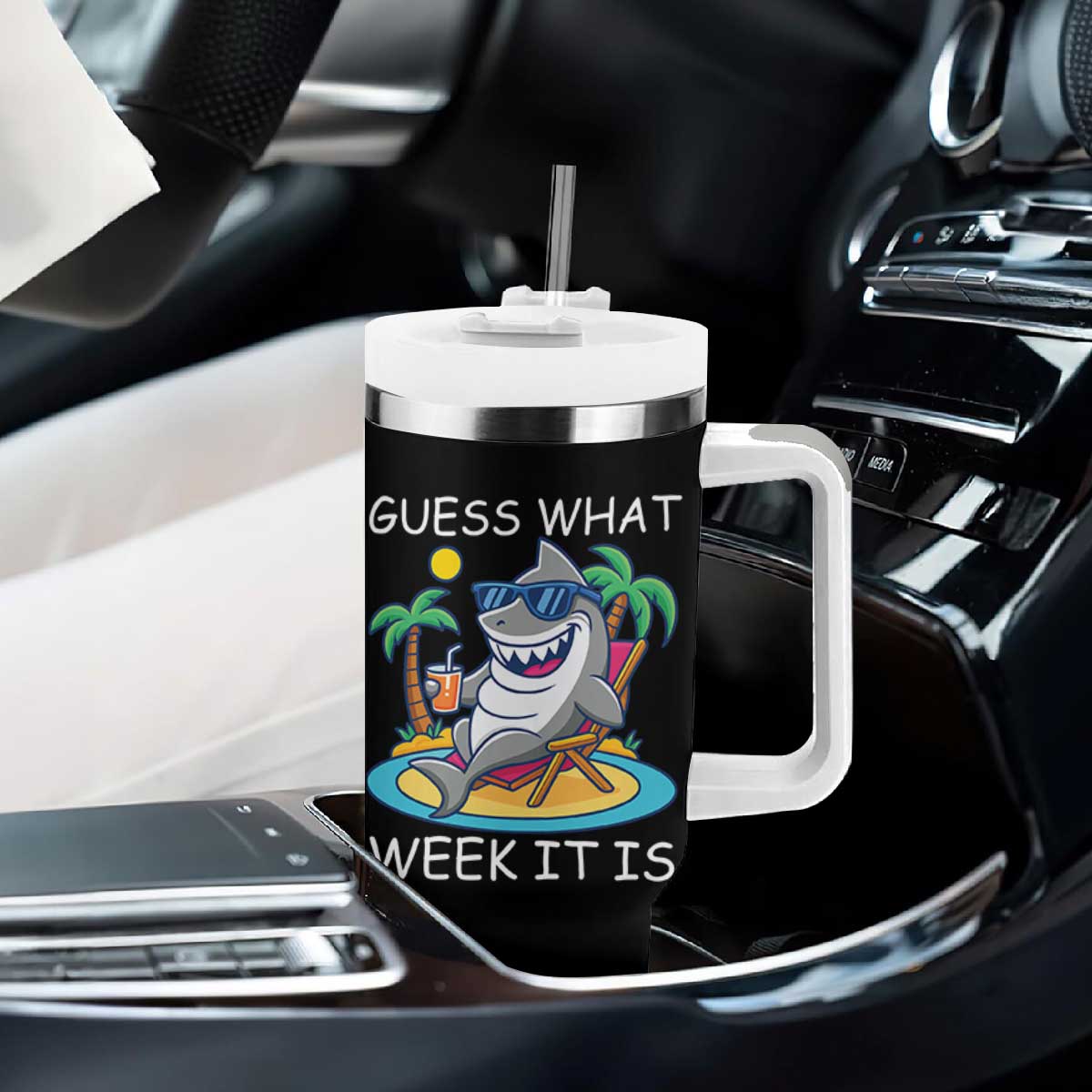 Funny Shark Lover Week Tumbler With Handle Week Guess What Week It Is Summer Beach TS02 Print Your Wear