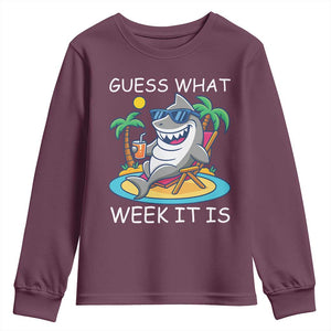 Funny Shark Lover Week Youth Sweatshirt Week Guess What Week It Is Summer Beach TS02 Maroon Print Your Wear