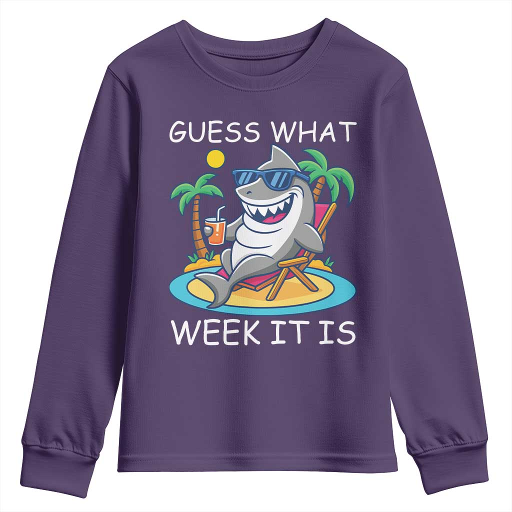 Funny Shark Lover Week Youth Sweatshirt Week Guess What Week It Is Summer Beach TS02 Purple Print Your Wear