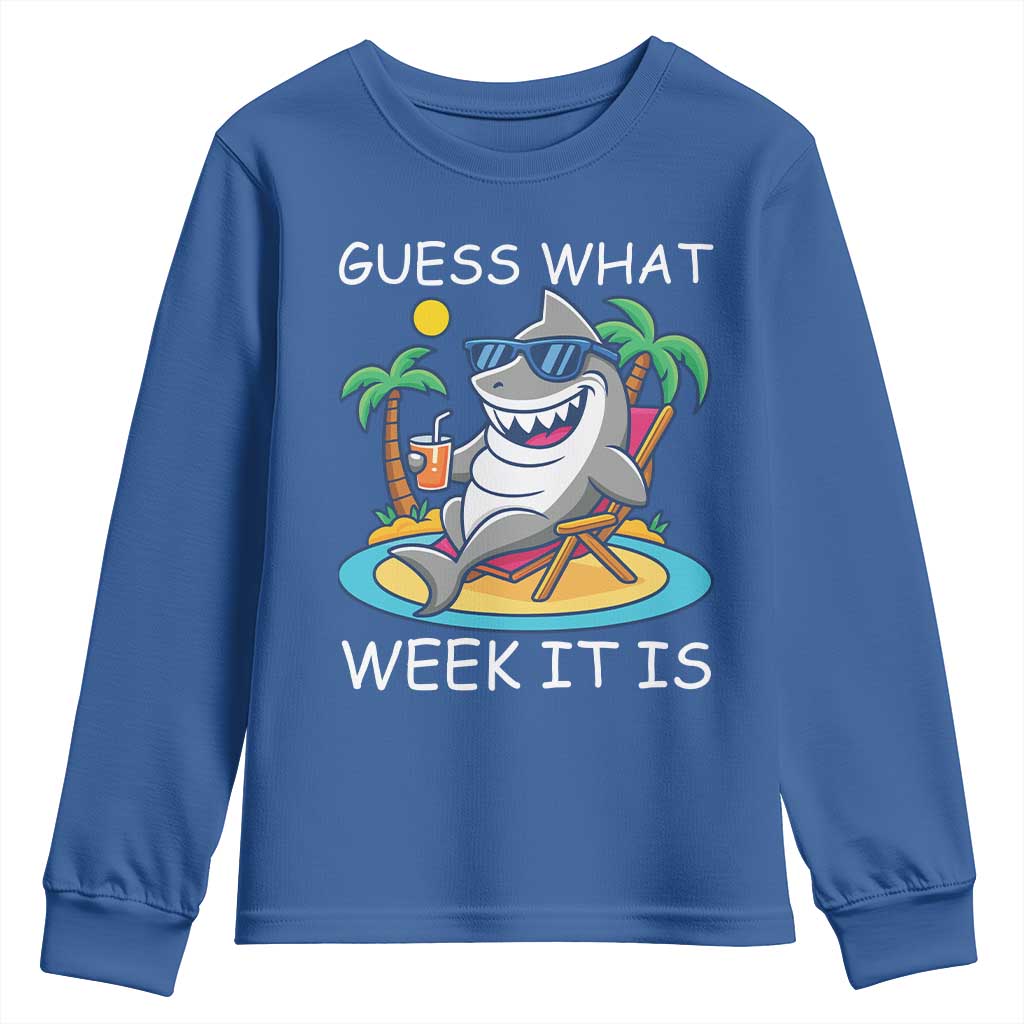 Funny Shark Lover Week Youth Sweatshirt Week Guess What Week It Is Summer Beach TS02 Royal Blue Print Your Wear