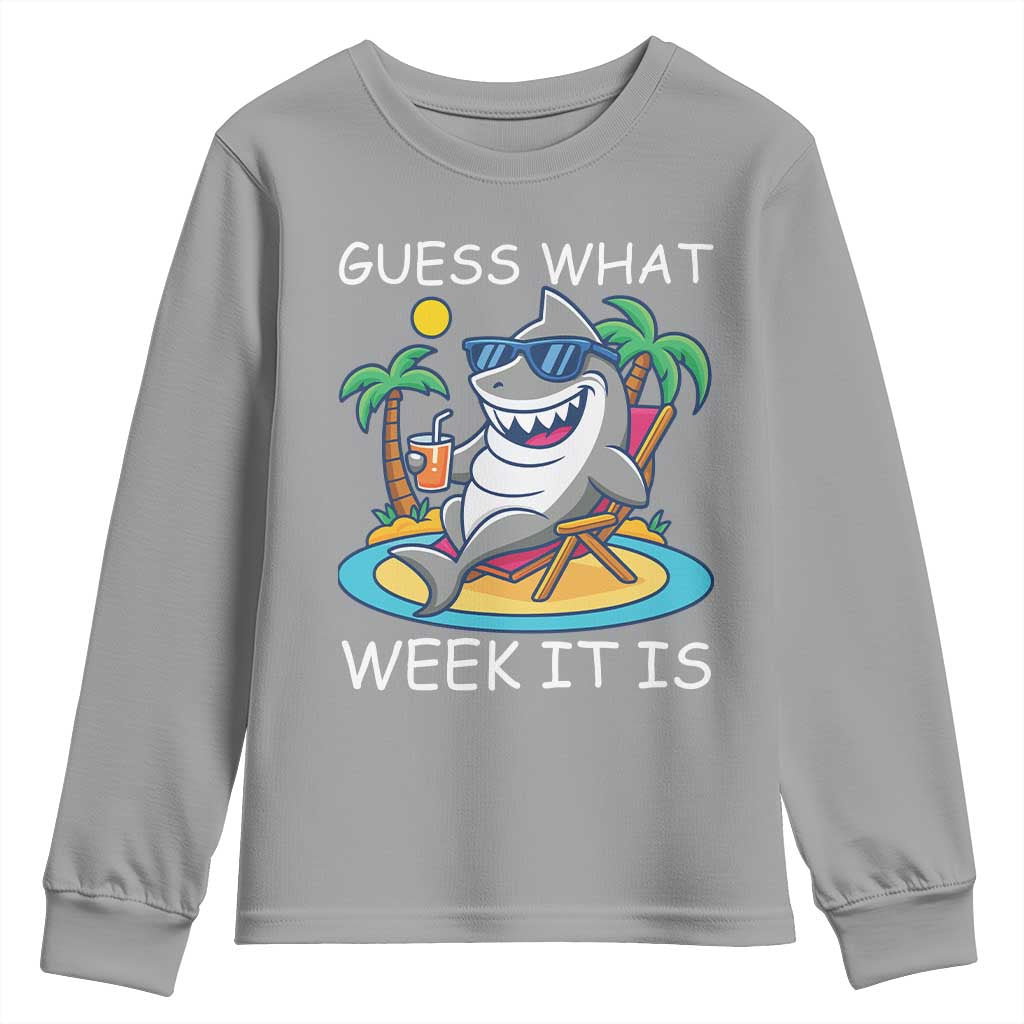 Funny Shark Lover Week Youth Sweatshirt Week Guess What Week It Is Summer Beach TS02 Sport Gray Print Your Wear