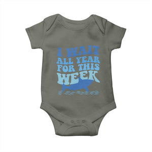 Funny Shark Lover Week Baby Onesie I Wait All Year For This Week Ocean TS02 Military Green Print Your Wear