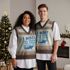 Funny Shark Lover Week V-Neck Knit Sweater Vest I Wait All Year For This Week Ocean TS02 Mocha Mousse Print Your Wear