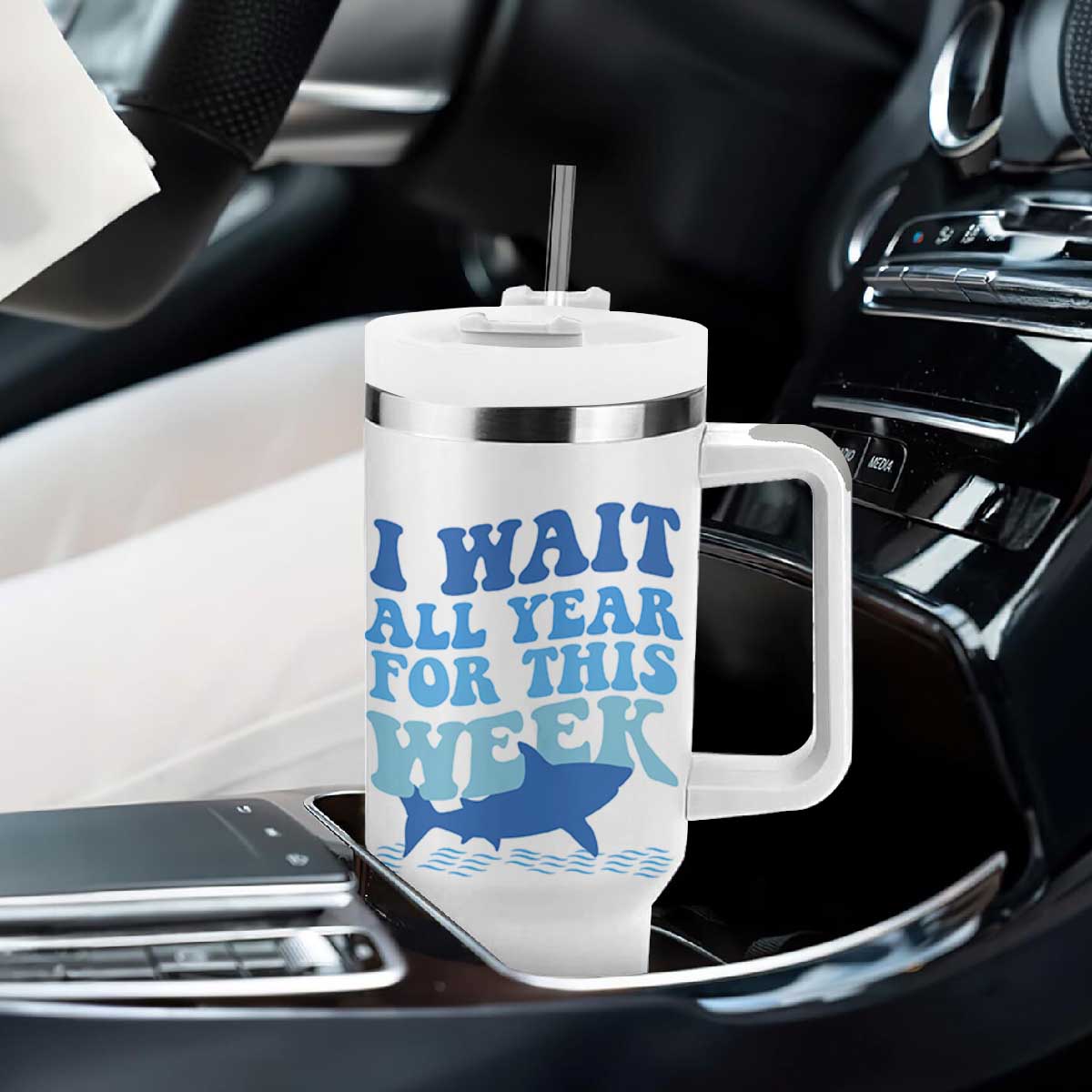 Funny Shark Lover Week Tumbler With Handle I Wait All Year For This Week Ocean TS02 Print Your Wear
