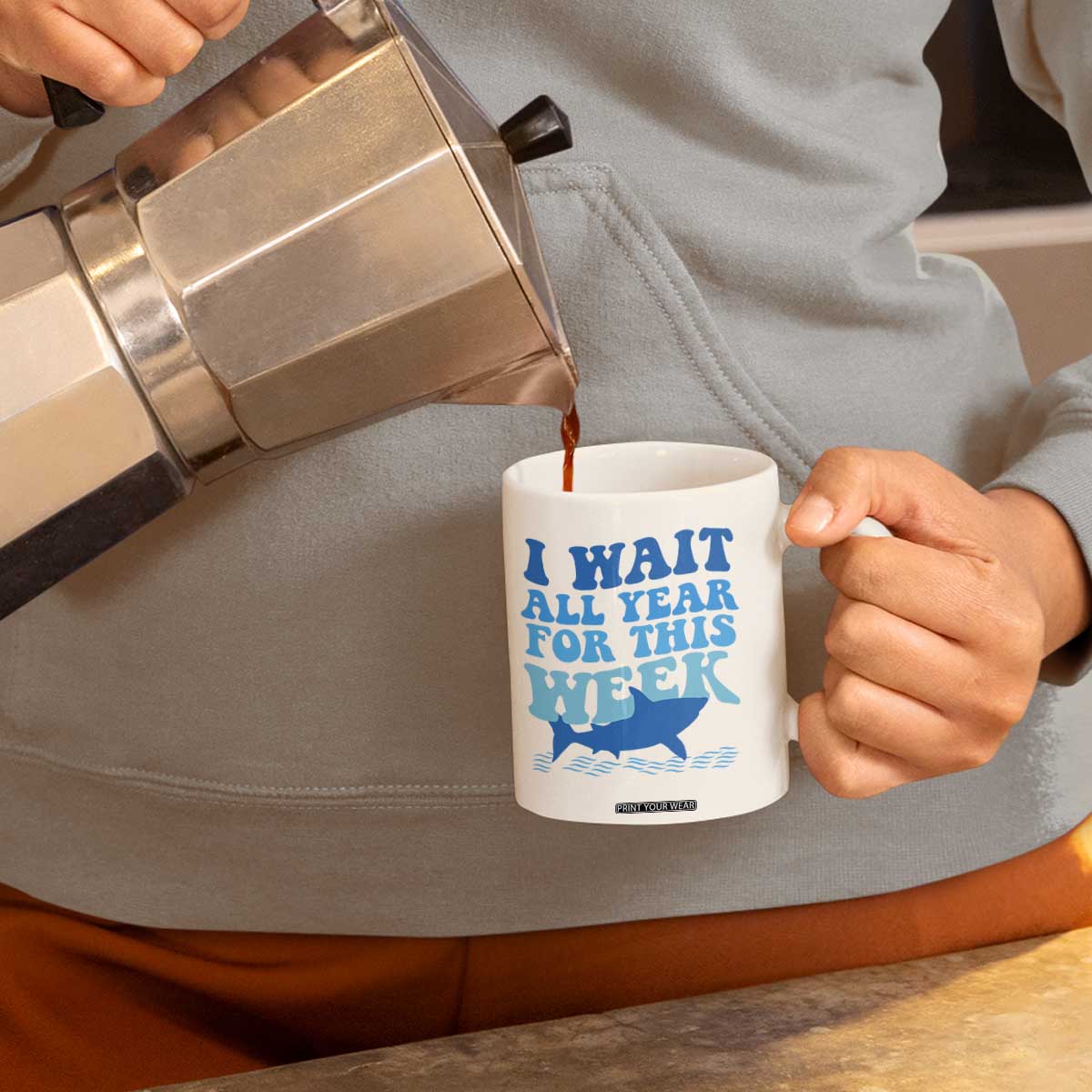 Funny Shark Lover Week Coffee Mug I Wait All Year For This Week Ocean TS02 Print Your Wear
