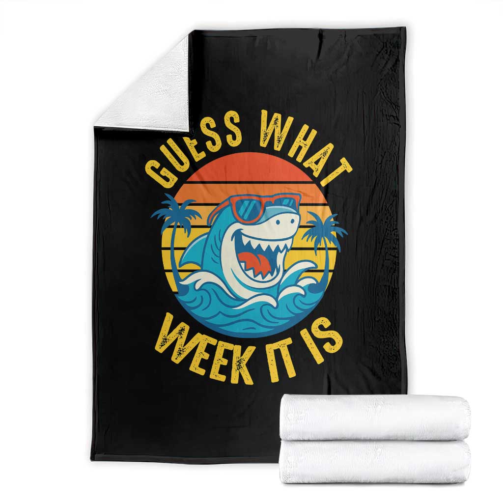 Funny Shark Lover Week Throw Blanket Guess What Week It Is Ocean Wildlife Retro Sunset TS02 Black Print Your Wear